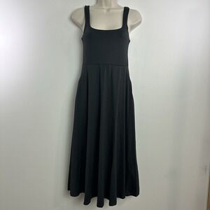 Quince Women's Flowknit Breeze Fit‎ & Flare Dress sz Small Black Midi Length NWT